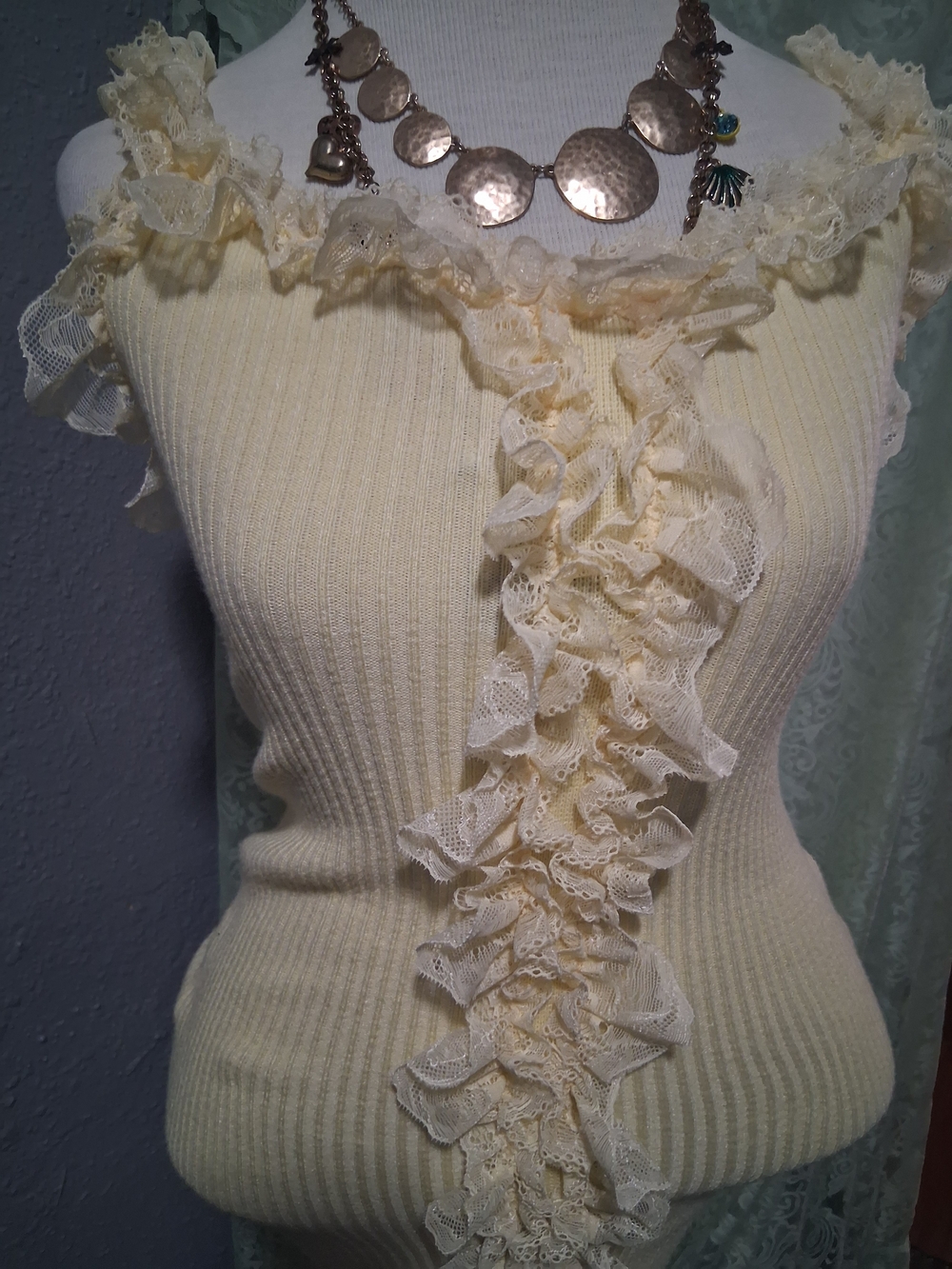 Meshki Pale Yellow Ribbed Maxi Dress with Center Ruffle - Picture 3 of 7